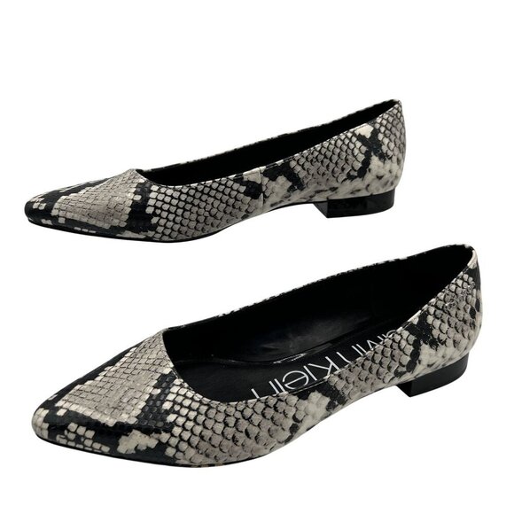 Calvin Klein Emerin Womens 6 Pointed Toe Vegan Snakeskin Slip Ons Comfort Shoes - Picture 1 of 15